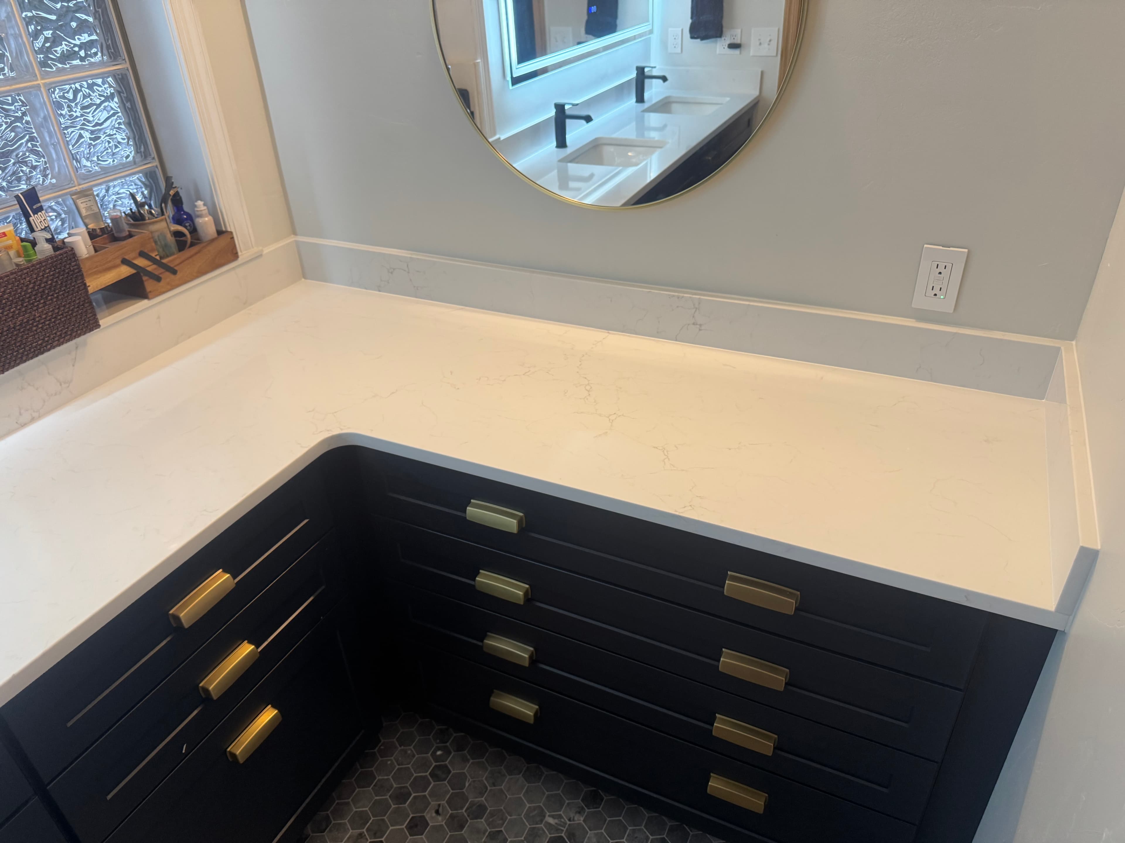 Dark Cabinet L-Shaped Vanity