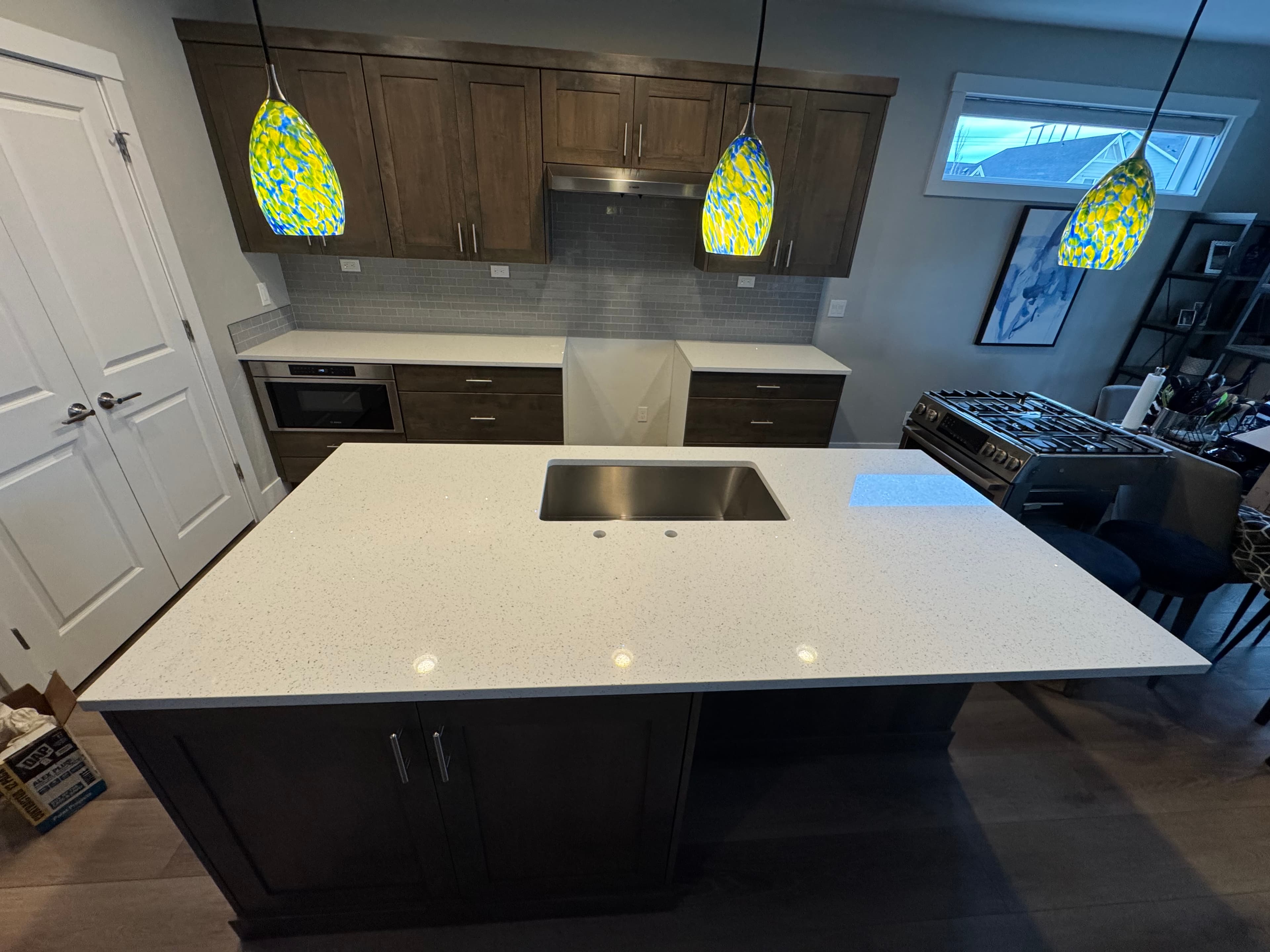 White Quartz Kitchen Island